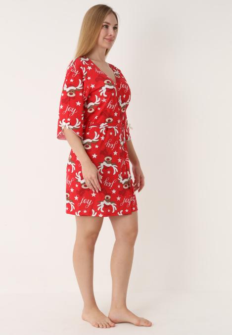 Halat dama Craciun,maneci 3/4,imprimeu reni ,culoare rosu ,En-gros